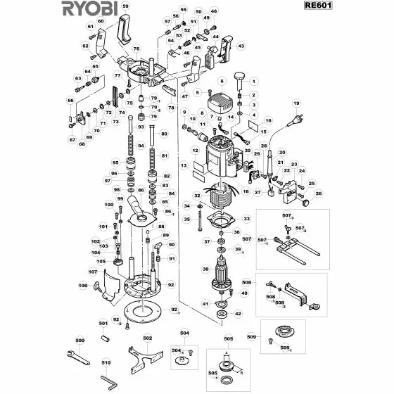 Ryobi RE601 Spare Parts List Type: 5133000796